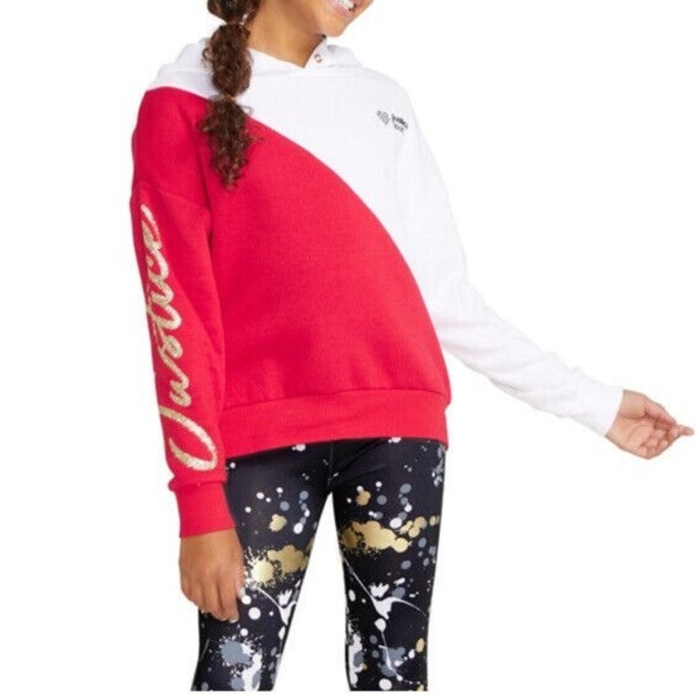 Justice Sport Girl's Hoodie Sweatshirt Red White Size Small 7/8 NEW